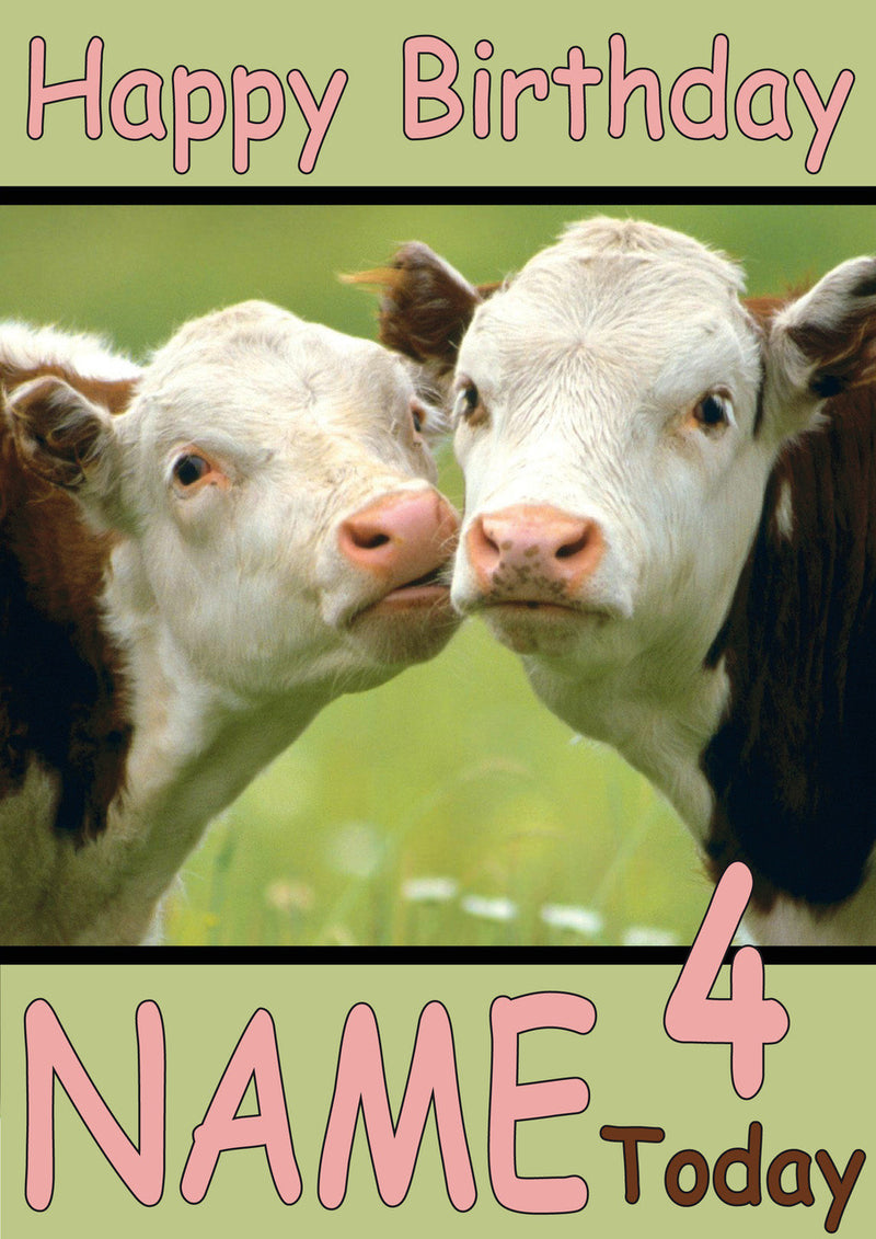 Cows Kissing Funny Kids Adult Personalised Birthday Card Gift Present
