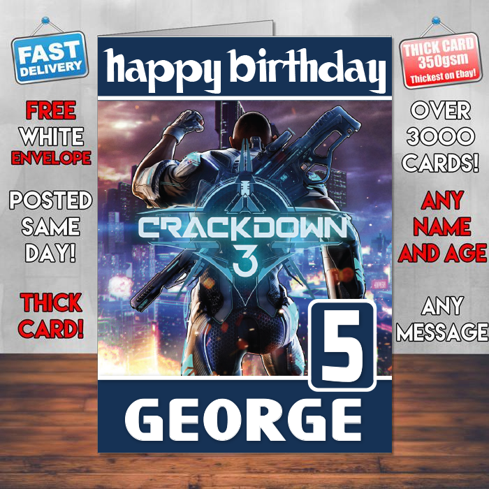 Personalised Crackdown 3 2017 Xbox Inspired Style Game Kids Inspired Birthday Card (SA)