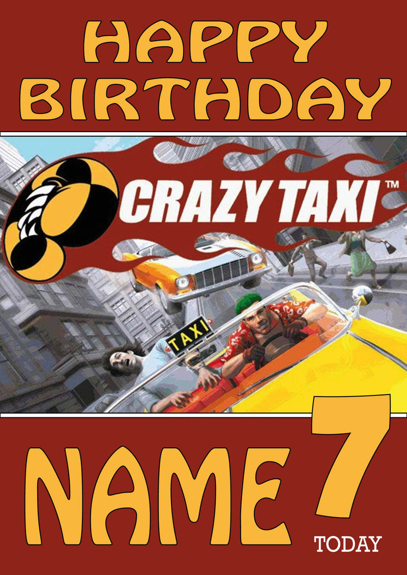 Retro Gaming Crazy Taxi THEME INSPIRED Kids Adult Personalised Birthday Card