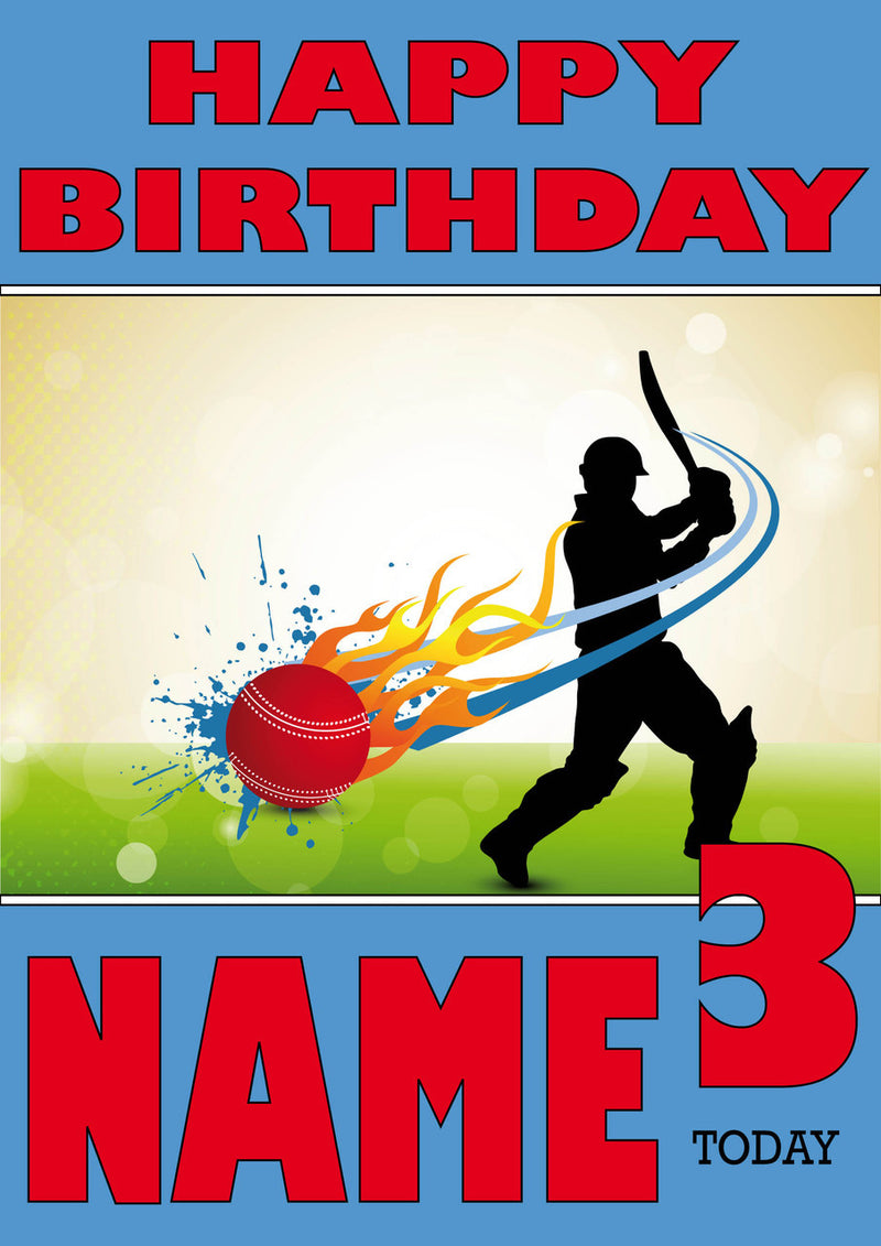 Cricket Speed Ball THEME INSPIRED Style PERSONALISED Kids Adult FUNNY Birthday Card