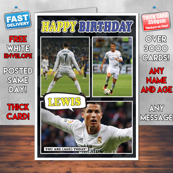 Cristiano Ronaldo Real Personalised Football Birthday Card KE