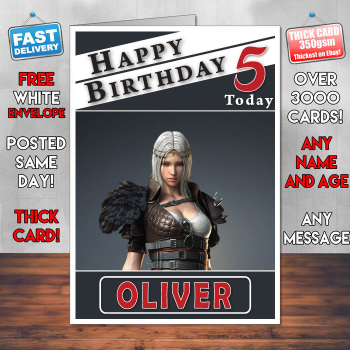 Personalised Cross Fire Demon Hunter Inspired Style Game Kids Inspired Birthday Card (SA)