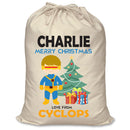 PERSONALISED Cartoon Inspired Super Hero Captain One Eye CHARLIE - XL Children's Christmas Santa Sack CUSTOMISE Present