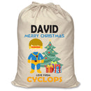 PERSONALISED Cartoon Inspired Super Hero Captain One Eye DAVID - XL Children's Christmas Santa Sack CUSTOMISE Present