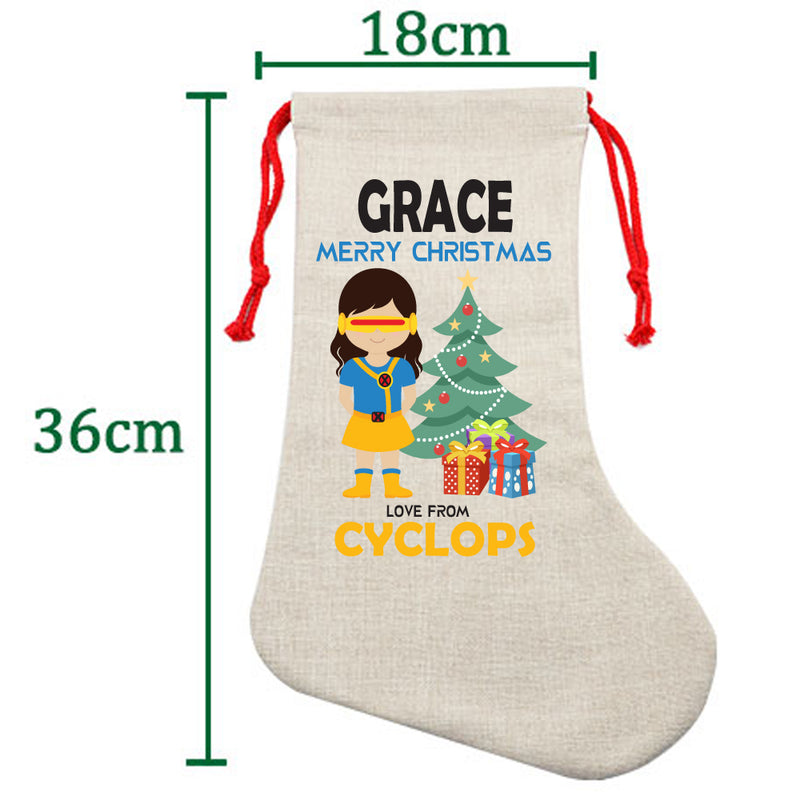 PERSONALISED Cartoon Inspired Super Hero Captain One Eye Girl GRACE HIGH QUALITY Large CHRISTMAS STOCKING - Any Name you want!