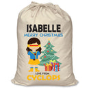 PERSONALISED Cartoon Inspired Super Hero Captain One Eye Girl ISABELLE - XL Children's Christmas Santa Sack CUSTOMISE Present