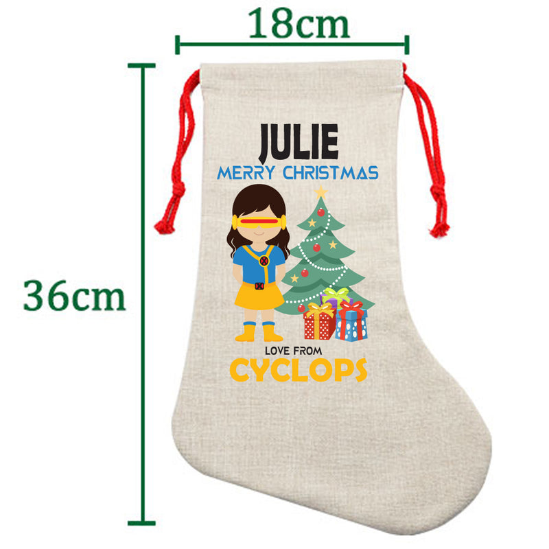 PERSONALISED Cartoon Inspired Super Hero Captain One Eye Girl JULIE HIGH QUALITY Large CHRISTMAS STOCKING - Any Name you want!