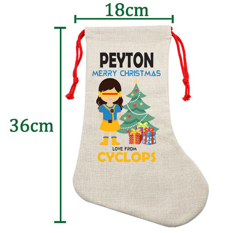 PERSONALISED Cartoon Inspired Super Hero Captain One Eye Girl PEYTON HIGH QUALITY Large CHRISTMAS STOCKING - Any Name you want!