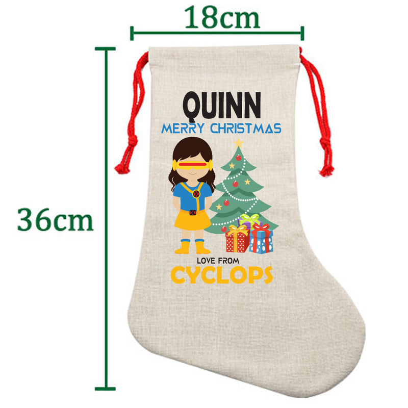 PERSONALISED Cartoon Inspired Super Hero Captain One Eye Girl QUINN HIGH QUALITY Large CHRISTMAS STOCKING - Any Name you want!
