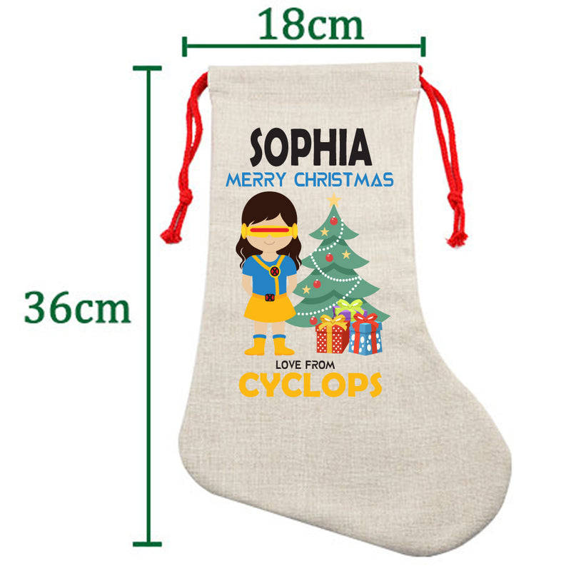 PERSONALISED Cartoon Inspired Super Hero Captain One Eye Girl SOPHIA HIGH QUALITY Large CHRISTMAS STOCKING - Any Name you want!