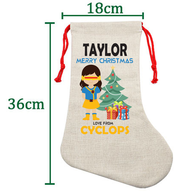PERSONALISED Cartoon Inspired Super Hero Captain One Eye Girl TAYLOR HIGH QUALITY Large CHRISTMAS STOCKING - Any Name you want!