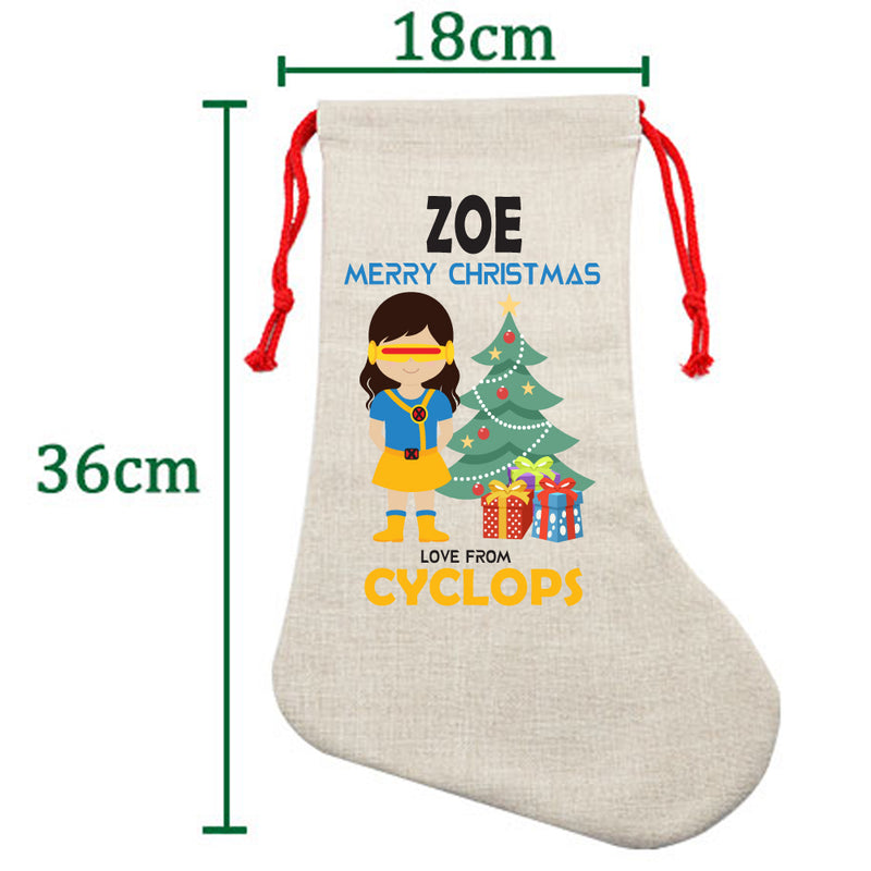 PERSONALISED Cartoon Inspired Super Hero Captain One Eye Girl ZOE HIGH QUALITY Large CHRISTMAS STOCKING - Any Name you want!