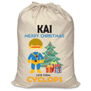 PERSONALISED Cartoon Inspired Super Hero Captain One Eye KAI - XL Children's Christmas Santa Sack CUSTOMISE Present