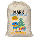 PERSONALISED Cartoon Inspired Super Hero Captain One Eye MARK - XL Children's Christmas Santa Sack CUSTOMISE Present