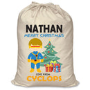 PERSONALISED Cartoon Inspired Super Hero Captain One Eye NATHAN - XL Children's Christmas Santa Sack CUSTOMISE Present