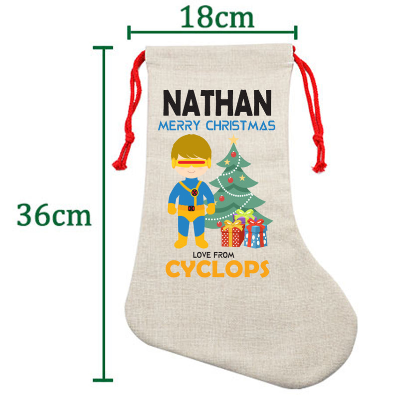 PERSONALISED Cartoon Inspired Super Hero Captain One Eye NATHAN HIGH QUALITY Large CHRISTMAS STOCKING - Any Name you want!