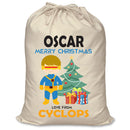 PERSONALISED Cartoon Inspired Super Hero Captain One Eye OSCAR - XL Children's Christmas Santa Sack CUSTOMISE Present