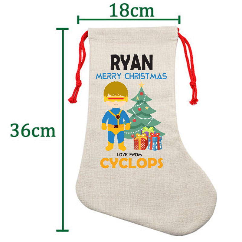 PERSONALISED Cartoon Inspired Super Hero Captain One Eye RYAN HIGH QUALITY Large CHRISTMAS STOCKING - Any Name you want!