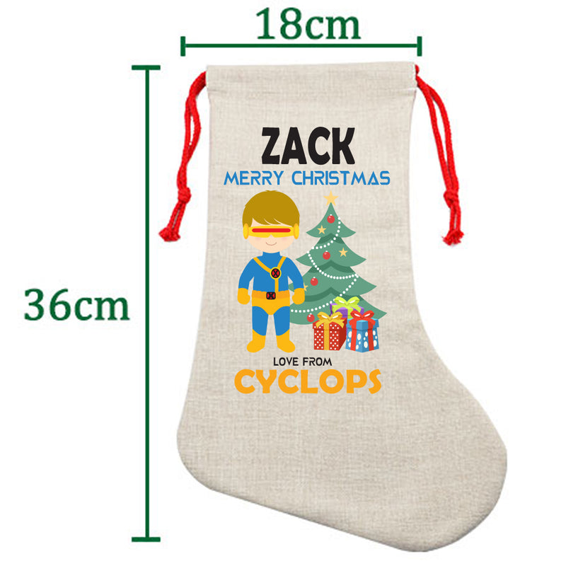 PERSONALISED Cartoon Inspired Super Hero Captain One Eye ZACK HIGH QUALITY Large CHRISTMAS STOCKING - Any Name you want!
