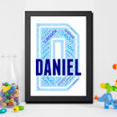 Personalised Name Word Art Poster Print Blue Letter D