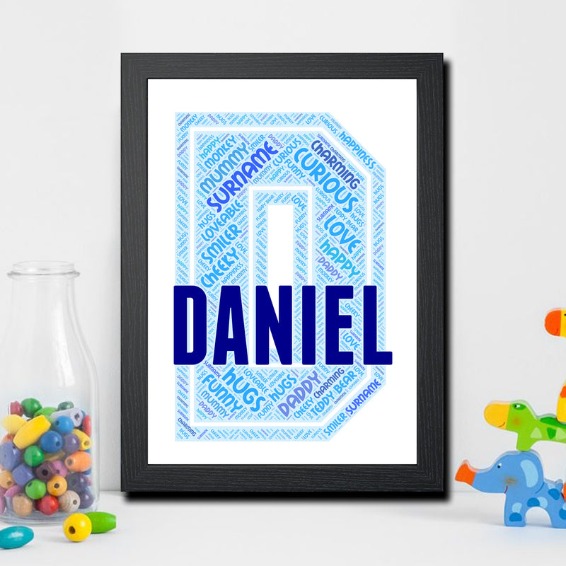 Personalised Name Word Art Poster Print Blue Letter D