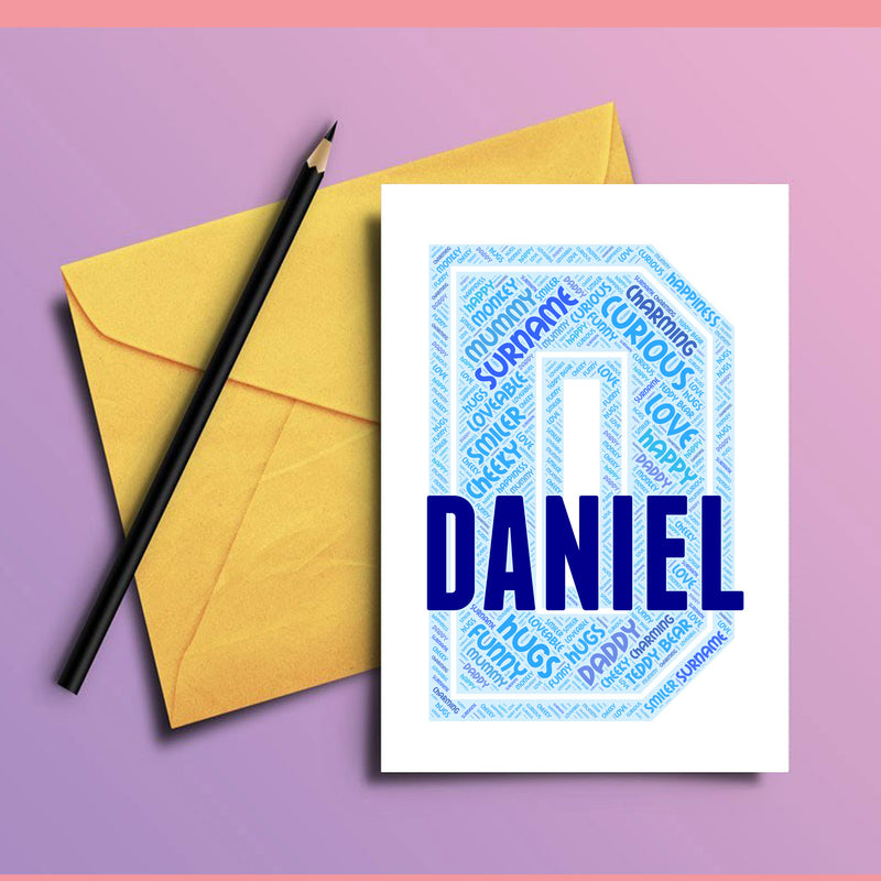 Personalised Name Word Art Poster Print Blue Letter D