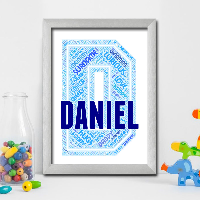 Personalised Name Word Art Poster Print Blue Letter D