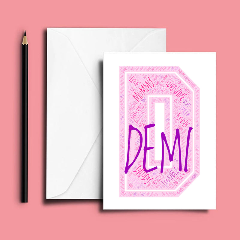 Personalised Name Word Art Poster Print Pink Letter D