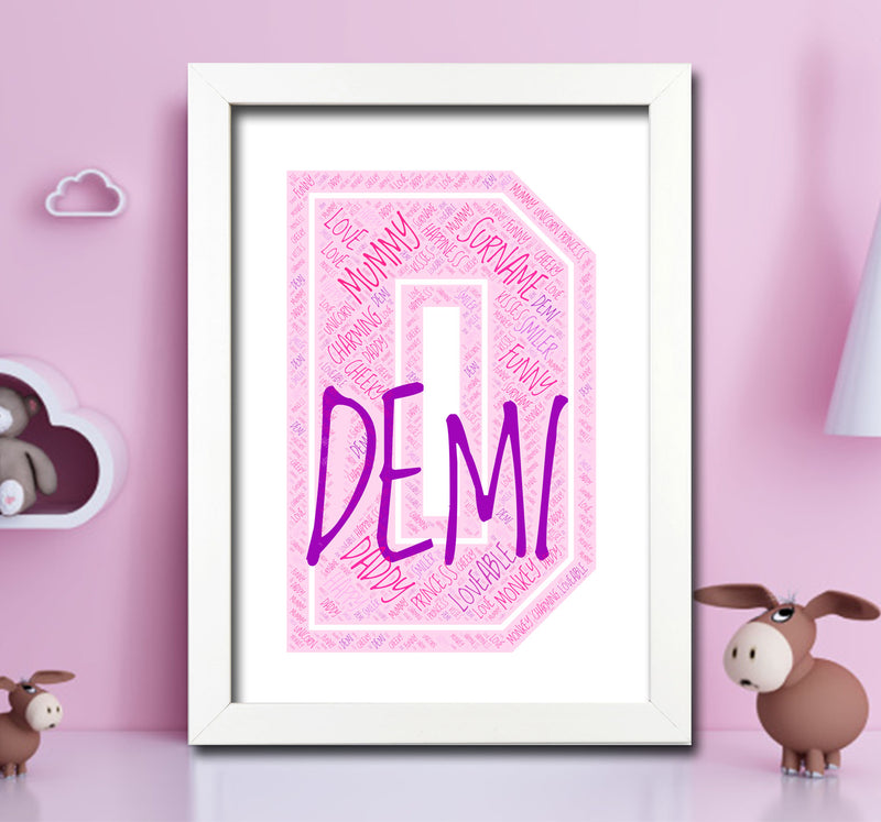 Personalised Name Word Art Poster Print Pink Letter D