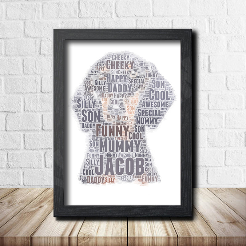 Personalised dachshund word art print in a black frame