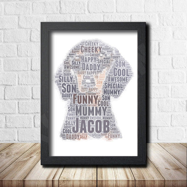 Personalised dachshund word art print in a black frame