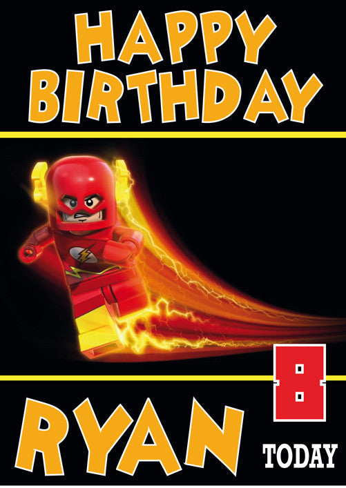 DC Flash Hero Lego THEME INSPIRED Style Kids Adult FUNNY Birthday Card