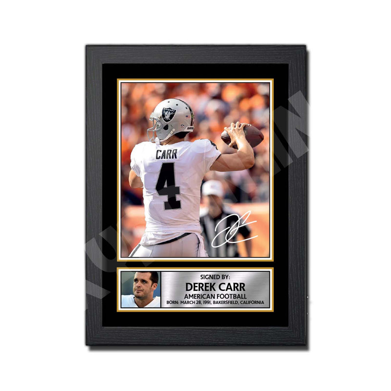 DEREK CARR 2 Limited Edition Football Signed Print - American Footballer
