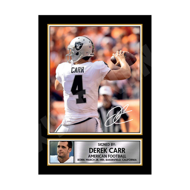 DEREK CARR 2 Limited Edition Football Signed Print - American Footballer