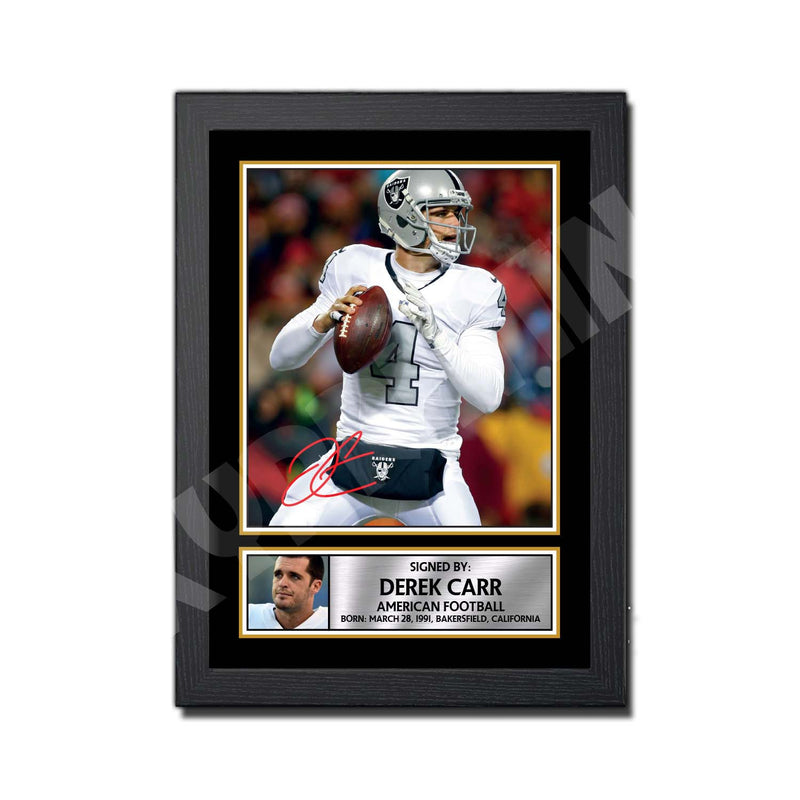 DEREK CARR (1) Limited Edition Football Signed Print - American Footballer