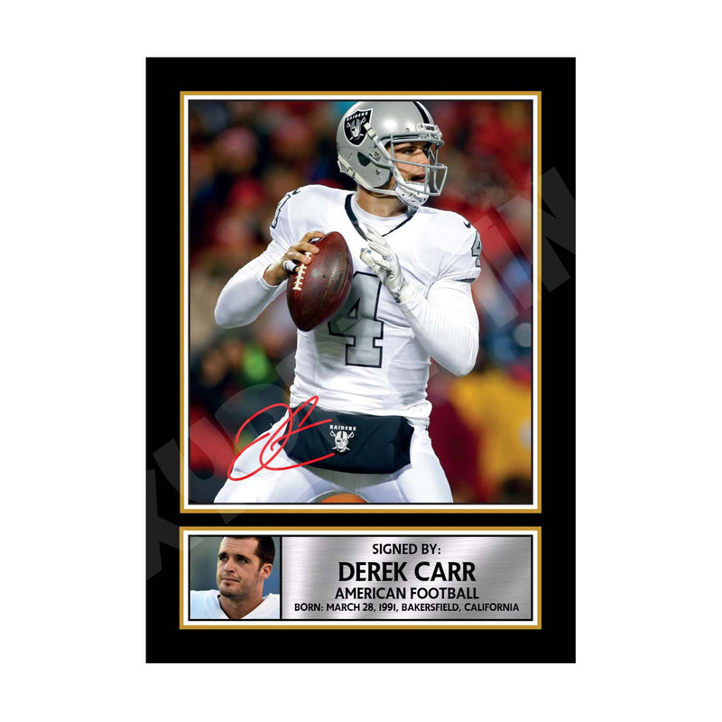 DEREK CARR (1) Limited Edition Football Signed Print - American Footballer