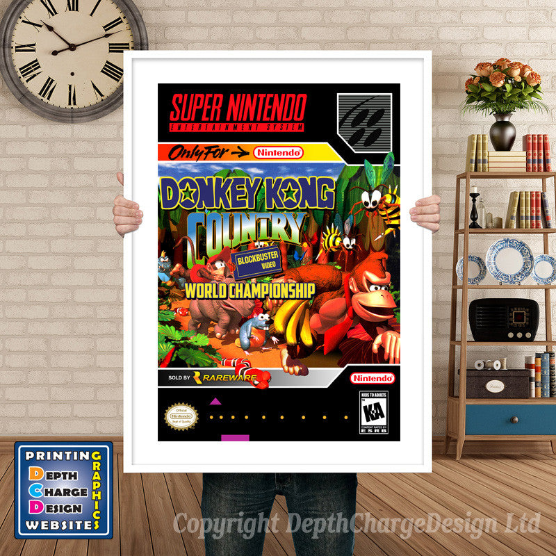 DKC Blockbuster World Championships Super Nintendo GAME INSPIRED THEME Retro Gaming Poster A4 A3 A2 Or A1