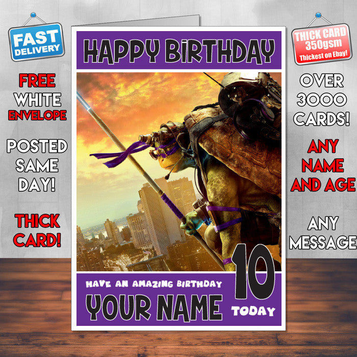 DONATELLO TMNT BM1 THEME INSPIRED Style PERSONALISED Kids Adult FUNNY Birthday Card