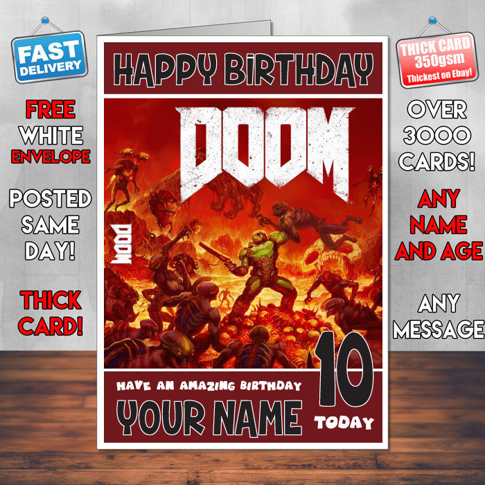 DOOM BM 1 THEME INSPIRED Style PERSONALISED Kids Adult FUNNY Birthday Card