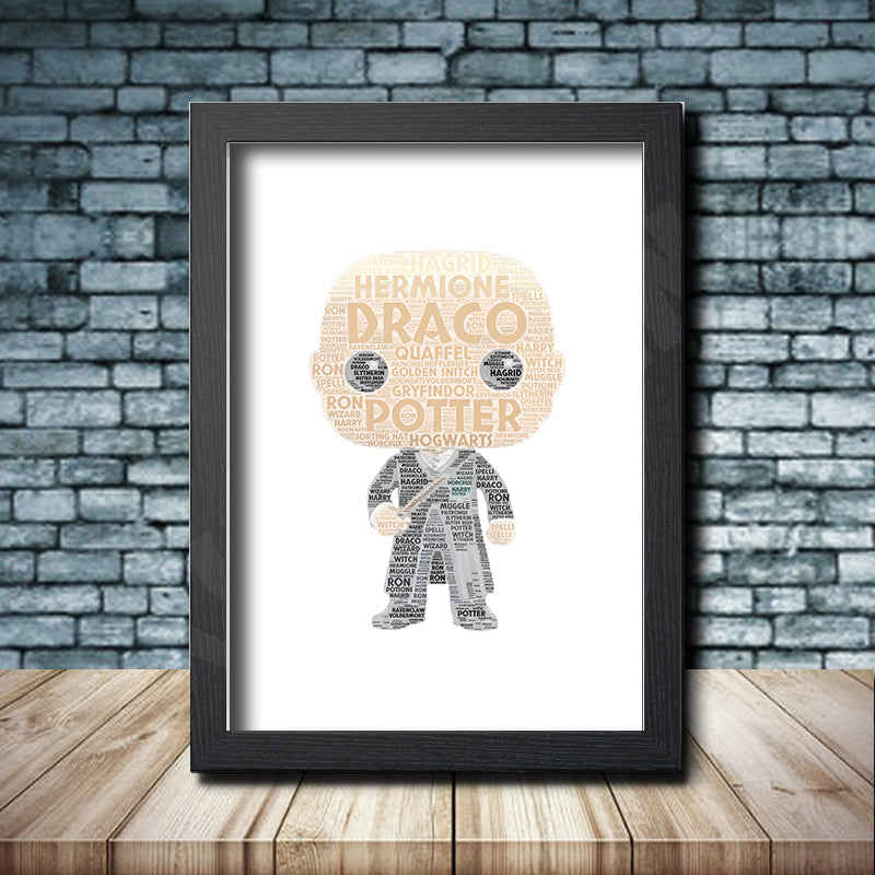 Personalised Draco Word Art Poster Print - Inspired By Pop Figures – Personalised pop figure word art print inspired by Draco Malfoy in a black frame
