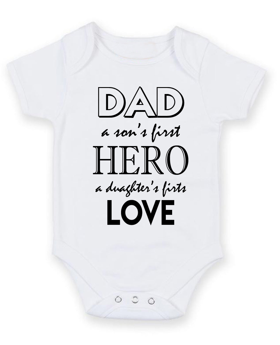 Dad Hero Love Personalised Baby Boy Girl Unisex Short Sleeve Bodysuit
