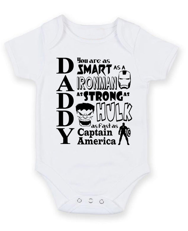 Daddy You Are As Smart As Ironman Personalised Baby Boy Girl Unisex Short Sleeve Bodysuit