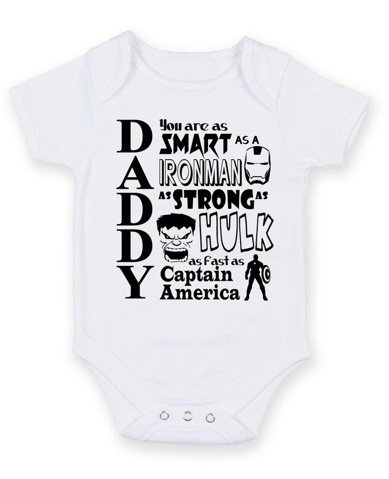 Daddy You Are As Smart As Ironman Personalised Baby Boy Girl Unisex Short Sleeve Bodysuit