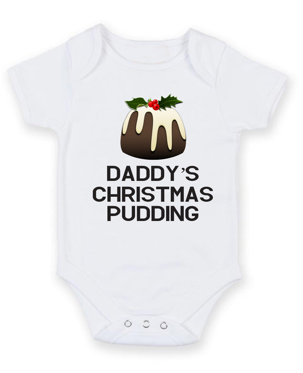 Daddy's Christmas Pudding Personalised Baby Boy Girl Unisex Short Sleeve Bodysuit