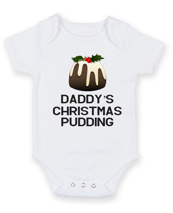 Daddy's Christmas Pudding Personalised Baby Boy Girl Unisex Short Sleeve Bodysuit