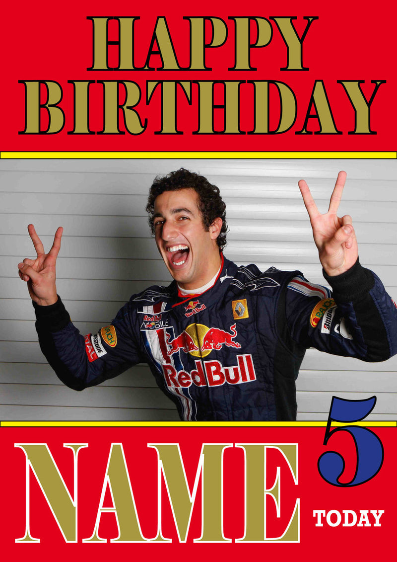 Personalised Daniel Ricciardo F1 THEME INSPIRED PERSONALISED Kids Adult Birthday Card 3