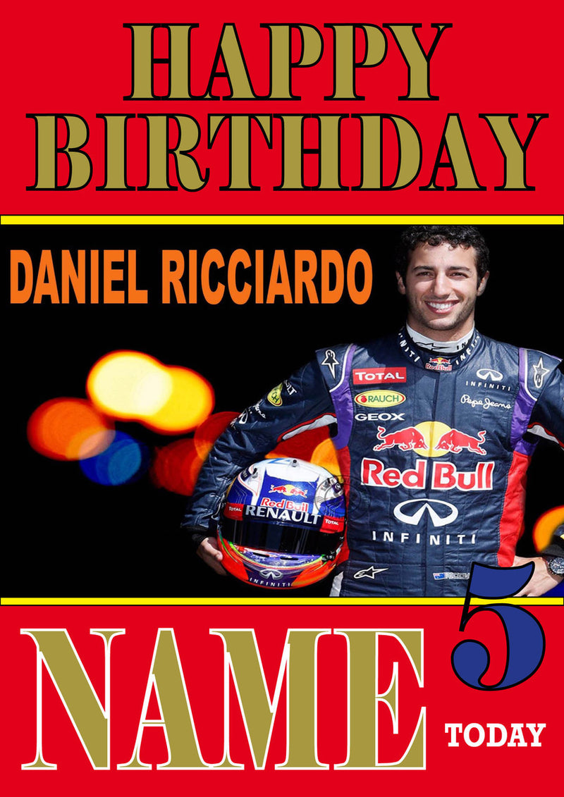 Personalised Daniel Ricciardo F1 THEME INSPIRED PERSONALISED Kids Adult Birthday Card 5