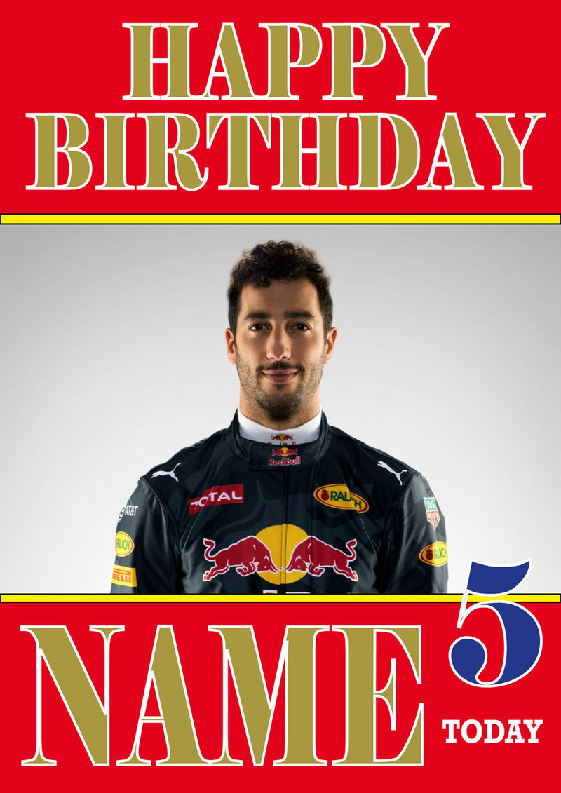 Personalised Daniel Ricciardo F1 THEME INSPIRED PERSONALISED Kids Adult Birthday Card