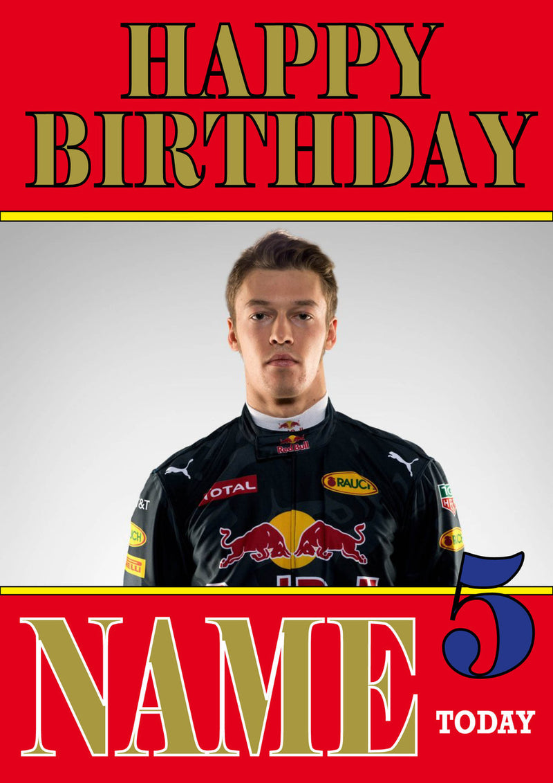 Personalised Daniil Kvyat F1 THEME INSPIRED PERSONALISED Kids Adult Birthday Card