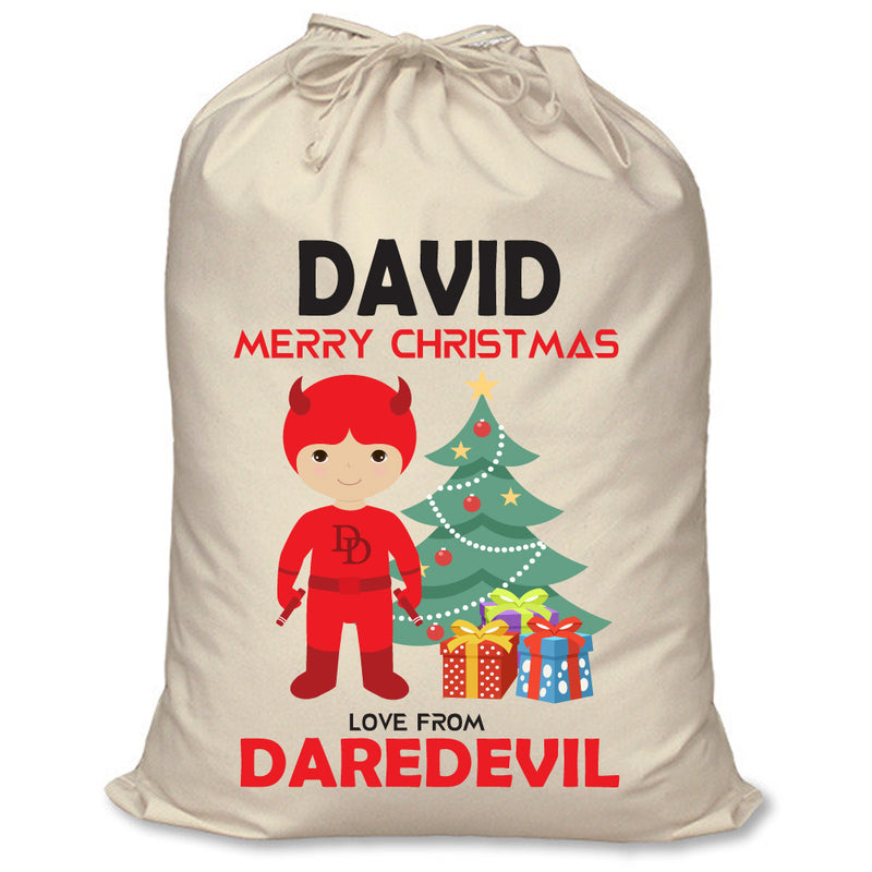 PERSONALISED Cartoon Inspired Super Hero Devil DAVID - XL Children's Christmas Santa Sack CUSTOMISE Present